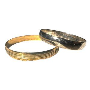 Bundle of 2 Bangle Bracelets Gold Molded with Smooth Silver Womens Cuff Bracelet